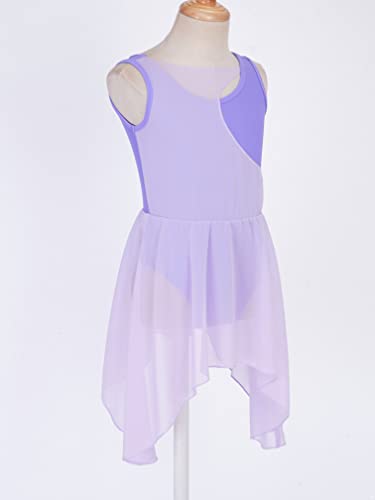 Foto von MSemis Mädchen Ballettkleid Eiskunstlauf Kleid Rollschuhkleid ärmellose Ballettanzug Ballerina Latein Tanzkleid Gymnastik Wettbewerb Gr.110-176 Light Purple 134-140