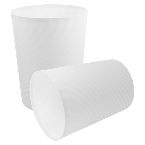 FINISPERSOO 2pcs 8l Nordic Style Open Top Waste Buckets with Press Ring, White Plastic Rectangular Trash Cans for Bedroom, Bathroom, and Office Use