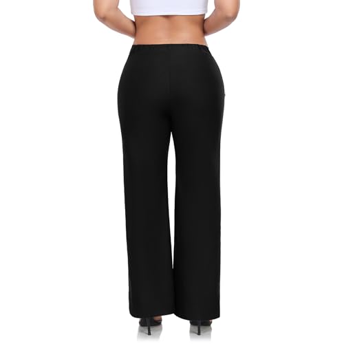 Women High Waist Stretch Straight Leg Casual Pants – Comfortable Wide Work Pants with Side Pockets3