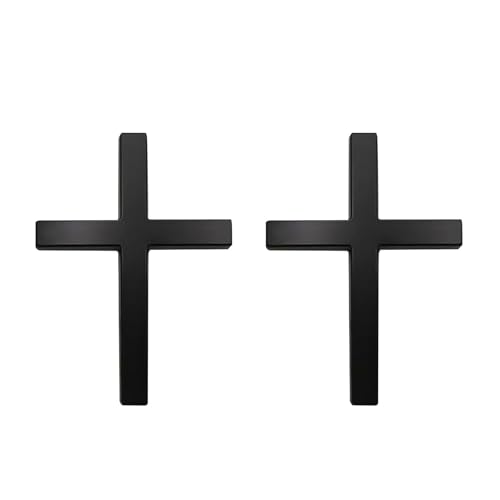 CyperFair 2 PCS Metal Cross Badge Decal, Waterproof Fade-resistant Vehicle Sticker Decoration, 3D Vehicle Scratch Cover Sticker for Trunk, Wheel Arches Hood, for Most Cars, Trucks, SUVs (Black)