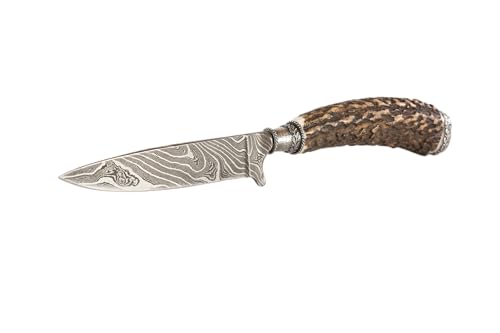 Produktfoto von Holz-Leute Trachtenmesser, Jagdnicker, Hirschfänger für die Lederhose aus Hirschhorn mit DamastklingeSterling Silber