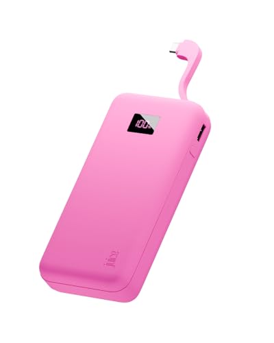 Juice Eco Integrated Max Power Bank 20000mAh – Portable Charger with Built-in USB-C Cable, Fast 20W Output, Digital Display, Power Bank for iPhone 15 16 17, Samsung, Android, GoPro, iPad - Pink