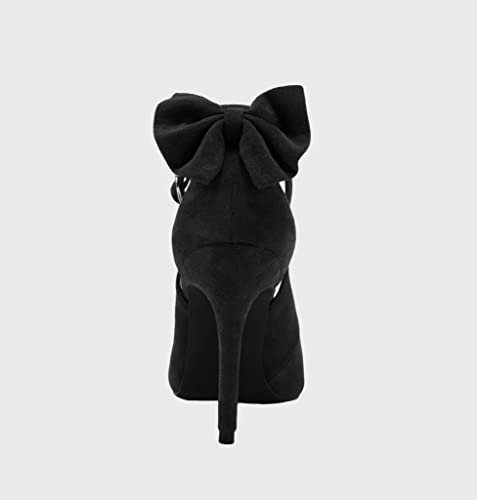 Fashare KM0254HS75 Womens High Heels Bow Tie Back Sexy Stiletto Ankle Strap Wedding Dress Pumps Shoes A-Black thumb #6