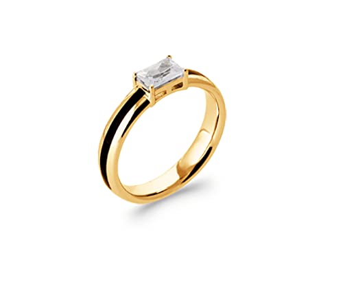 Bague en Plaqué Or 18 carats avec anneau laqué noir chic et oxyde de zirconium rectangle brillant