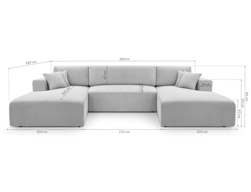 AXLIVING Graues Sofa mit Schlaffunktion – Catea U Cord Wohnlandschaft 364 cm – Bild 3