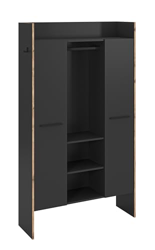 xonox.home - Garderobenschrank Bueno ca.105x189x37 cm in Korpus/Front Basalt Melamin und Abs. Nox Oak Nb. - Garderobe Flurschrank Dielenschrank Flurmöbel Schrank - zeitlos & funktional
