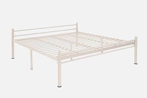 Image of Nivo Metal King Size Bed Without Storage | Wrought Iron Double Bed with Headboard & Footboard | Sturdy Powder Coated Platform Bed King Size Cot for BedroomLivingRoom Ivory (75x72)
