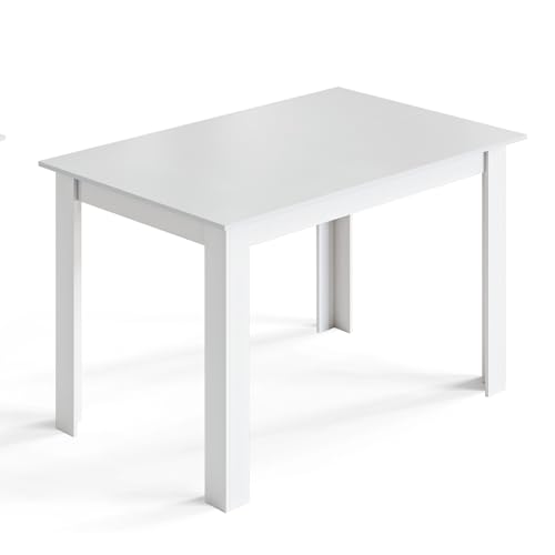 Mondeer Dining Table, 120 x 80 cm Modern Kitchen Table for 4 People, Wooden Rectangular Dinner Table for Dining Room Kitchen Living Room, White