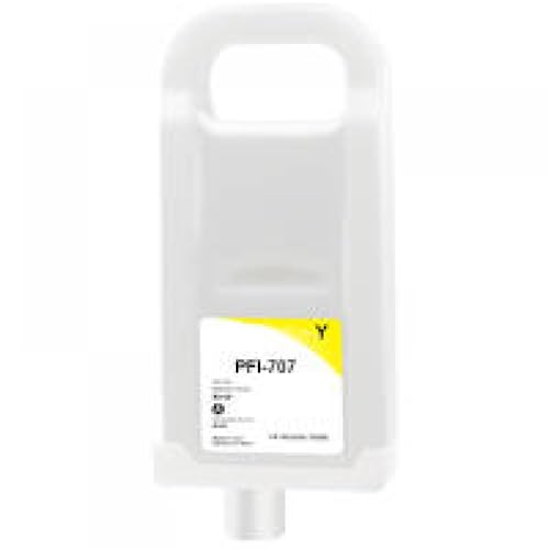 Refillable Ink Cartridge Compatible with PFI707 PFI 707 for IPF 830 840 850 Printers 700ML in 5 Colors with Permanent Chip(Y)