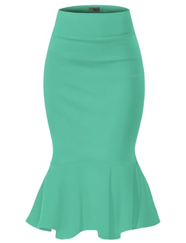 Image of HyBrid & Company Womens Premium Nylon Ponte Stretch Office Fishtail Pencil Skirt High Waist Made in The USA Below Knee
