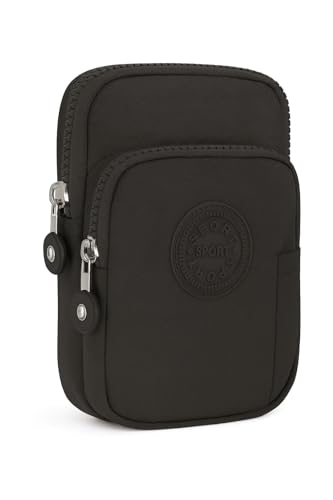 Bolsa Porta Celular com Alça Ajustável e Suporte de Braço Nylon Resistente Leve e Compacta Ideal para Caminhada, Corrida, Academia e Uso Diário (Preto)