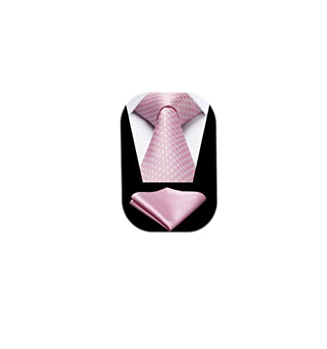 Image of HISDERN Ties for Men Solid Houndstooth Neckties Handkerchief Formal Business Tie & Pocket Square Set Wedding Party