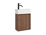 Vente-unique - Möbel-Handwaschbecken Sorel -L 40cm x B 25.5cm x H 57cm- Massivholz - naturfarben dunkel, weiß