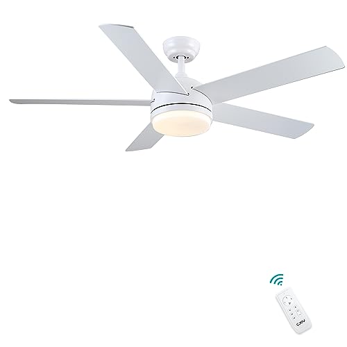CJOY 52'' Ceiling Fans with Lamps, White Ceiling Fan Light Dimmable Tri-Colour, Quiet Reversible Ceiling Fan 5 Blades, AC 3 Speeds, Timer, Use for Home/Bedroom/Living Room/Kitchen/Shop