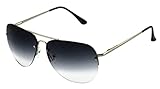 Elite Gradient Oceanic Lens Oversized Rimless Metal Frame Unisex Aviator Sunglasses (Silver Frame/Smoke Lens, 2.5)