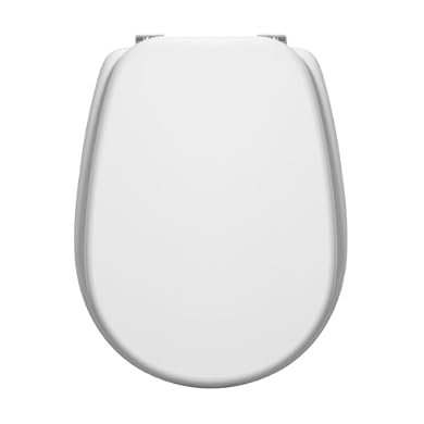 Foto di Copriwater Liuto Ideal Standard Dedicato Bianco In Legno Rivestito Resina | Sedile WC Compatibile Vaso Ideal Standard Liuto | Con Paracolpi Antiscivolo E Cerniere In Ottone Cromato Incluse