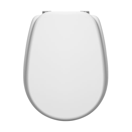 Copriwater Liuto Ideal Standard Dedicato Bianco in Legno Rivestito Resina | Sedile WC Compatibile Vaso Ideal Standard Liuto | con Paracolpi Antiscivolo E Cerniere in Ottone Cromato Incluse