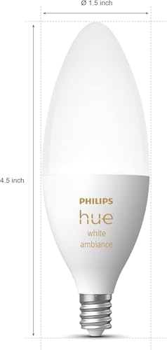 Image of Philips Hue 40W B39 Candle-Shaped Smart LED Light Bulbs - Warm-to-Cool White Ambiance - 4 Pack - 450LM - E12 - Indoor - Control with Hue App - Works with Voice Assistants