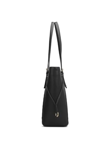Image of Da Milano Women's Leather Tote Bag - Fits Upto 15 inch Laptop - Black