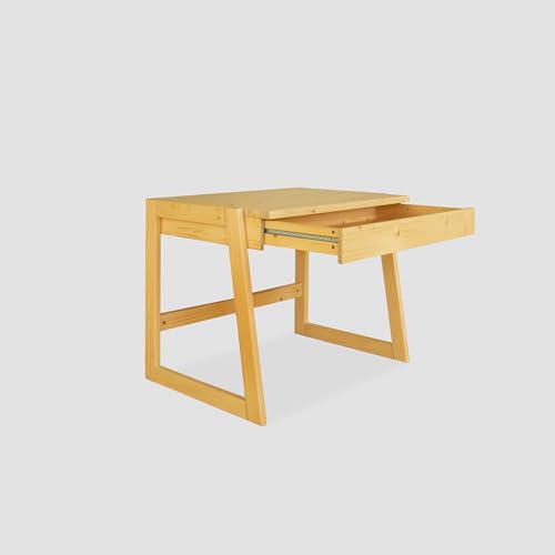 WOMONY Schreibtisch für Kinder mit Schublade, 100 x 65 x 75 cm, Fichte, Massivholz (Natur Unbehandelt)