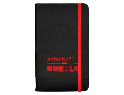 Antartik CUADERNO CON GOMILLA NOTES TAPA DURA A6 HOJAS LISAS NEGRO Y ROJO 100 HOJAS 80 GR FSC