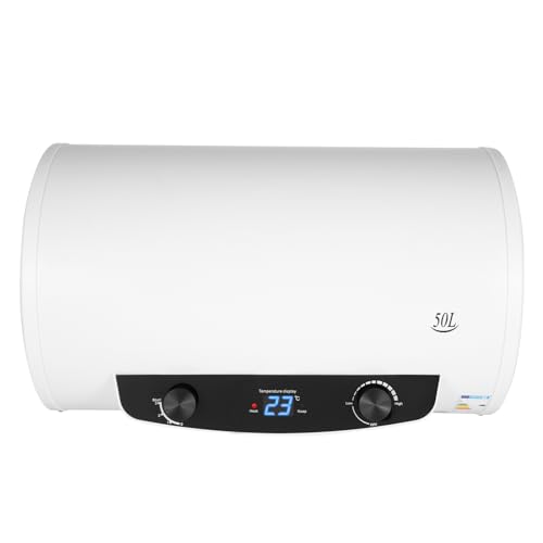 Calentador de agua eléctrico horizontal de 2000 W, ahorro de energía, válvula de seguridad, pantalla digital, caldera de agua caliente con ducha de mano, 50 L