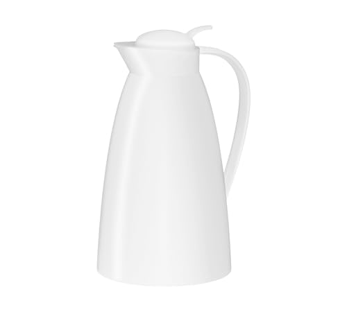 alfi ECO 1,0l, coconut white, Isolierkanne mit hygienischem Hartglaseinsatz aus Kunststoff, Drehverschluss mit bequemer Drucktaste, Ausgießen mit einer Hand, ideal als Kaffeekanne, Teekanne, BPA-frei