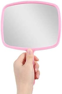 Nicole Fantini Professional Salon Hair Stylist Large Handheld Mirror w/Handle Wide Angle Barber Hairdressing Mirror Square Makeup Mirror: Pink