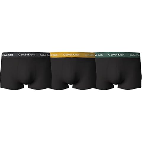 Calvin Klein Herren 3er Pack Boxershorts Low Rise Trunks Baumwolle mit Stretch, Mehrfarbig (B-Chrcl Hthr/Mrngsd Yw/Flg Grn Wb), L Cover
