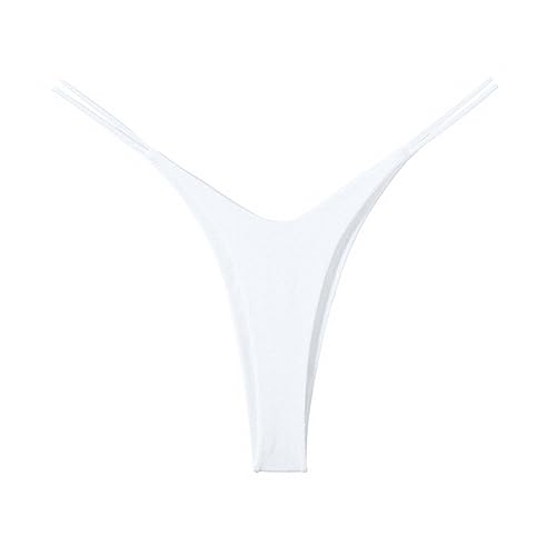 SAKVILSEC Women Sexy Low Waist Panties High Slit G String Thong Cotton Soft Underwear Solid Seamless Female Knickers(White,M)