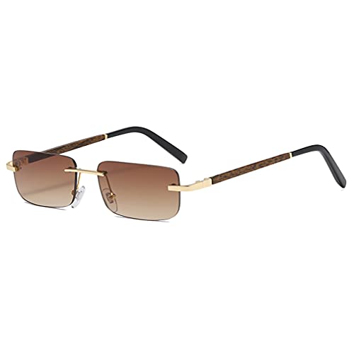 Long Keeper Rimless Rectangle Sunglasses, Square Vintage Tinted Glasses Unisex Transparent Small Retro Sunglasses for Women Men (Brown, 45)