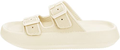 Image of BRONAX Pillow Slippers for Women and Men | Adjustable Double Buckle Shower Slides | Cushioned Thick Sole Sandals