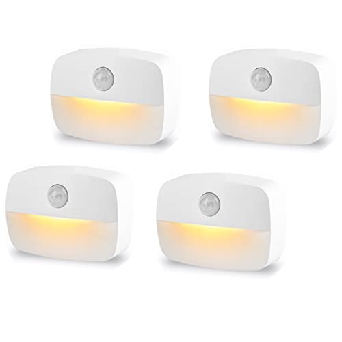 Maryan Lot de 4 lumières à détecteur de mouvement pour l'intérieur, veilleuse à détecteur de mouvement, 3 A, alimentées par piles sur placard, escaliers, couloir, cuisine, chambre à coucher Cover