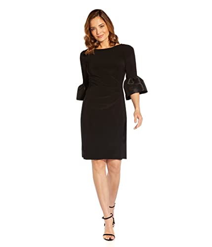 Image of Adrianna Papell Stretch Jersey Side Ruched Dress with Bell Sleeve Detail