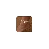 Bouzilli Initial Ankle Bracelets for Women 14K Gold Plated Dainty Layered Round Letter Anklets Beach Jewelry Gift