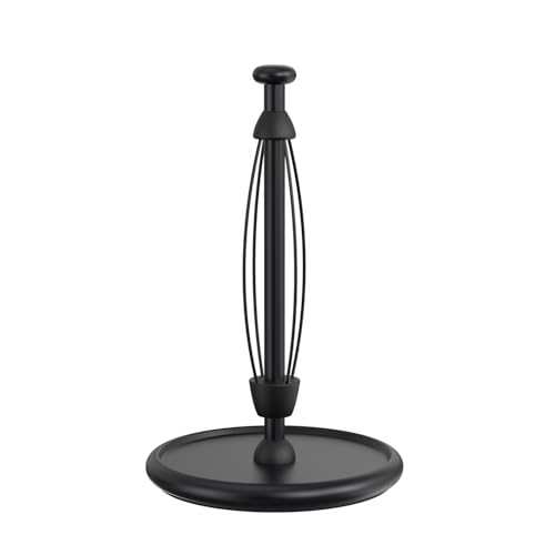 VEHHE Kitchen Roll Holder Free Standing with Weighted Base One-Handed Tear Paper Stainless Steel Kitchen Paper Towel Holder with Ratchet System and EVA Non-Slip Pad for Bathroom and Galley Black