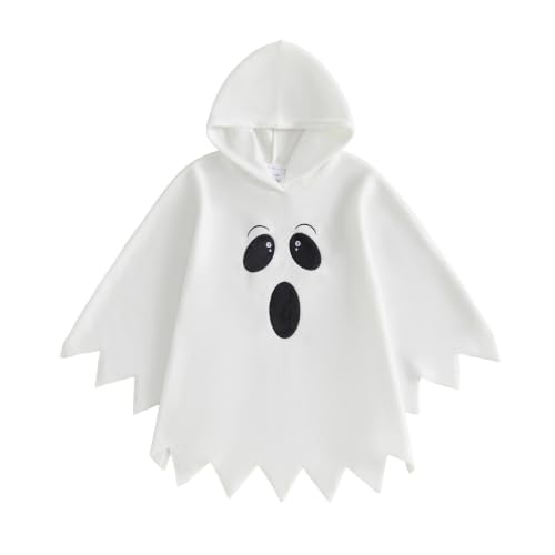 Saliuentm Toddler Ghost Costume Fleece‌ Ghost Face Print Hooded Cloak Cape Toddler Halloween Costumes Cosplay Outfit for Little Girls Boys (A-White,2-3T)