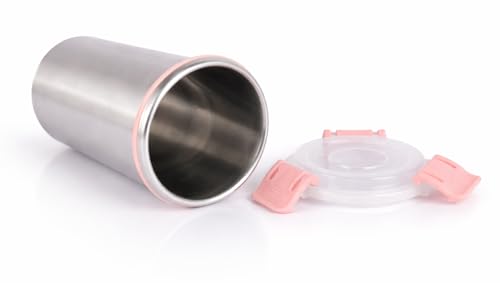 Image of Insulated Stainless Steel Lunch Box Combo Set 800ml with Airtight Leak-Proof Clip Lock Lid, Durable (Pink Tiffin with Bottle)