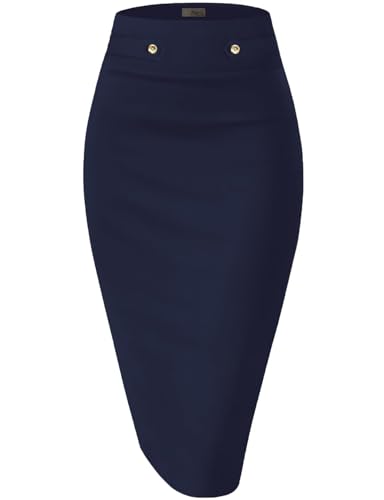 Image of Hybrid & Company Womens Pencil Skirt Premium Nylon Ponte Stretch Office Made in The USA Below Knee
