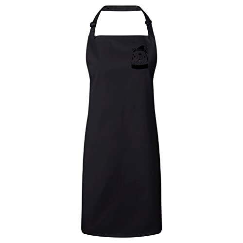 Tablier de cuisine premium noir avec dessin d'ours à bonnet élégant