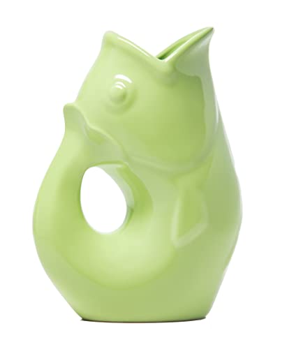 Gurgle Pot Fish Pitcher- | Large Flower Vase or Beverage Pitcher | Green Serving Ware for Parties | Indoor and Outdoor Serveware | Coffee and Dining Room Tables Centerpieces