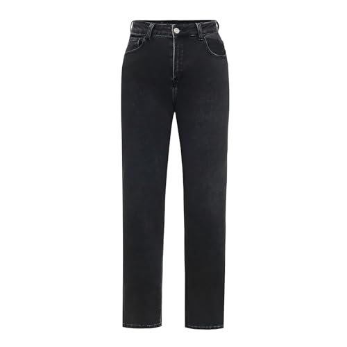 Women's Straight Leg Pants High Waisted Stretchy Denim Jeans Petite Length Black Grey Work Pant with Pockets
