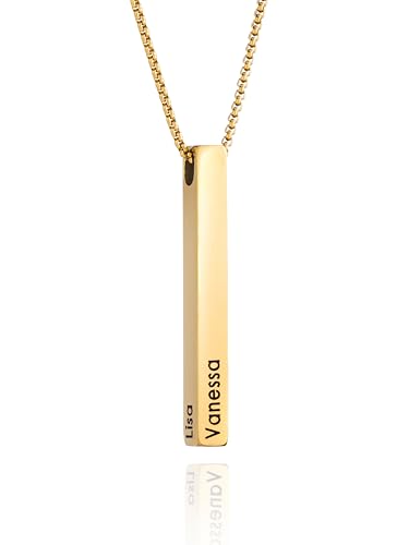 MYCLUSIV® Personalisierte Namenskette mit Gravur – Damen Halskette aus Edelstahl – Muttertagsgeschenk für Frauen & Mama – Individueller Schmuckanhänger (Gold)