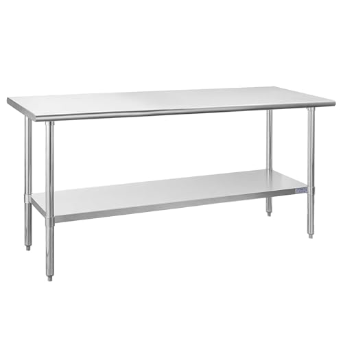 Hally Stainless Steel Table for Prep & Work 24 x 72 Inches, NSF Commercial Heavy Duty Table with Undershelf and Galvanized Legs for Restaurant, Home and Hotel