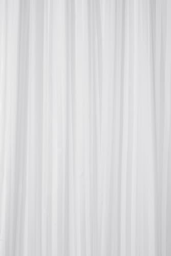 Image of Croydex White Woven Stripe Water-Resistant Textile Shower Curtain,1800 x 1800mm