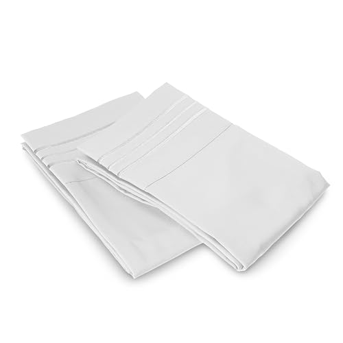 Image of Elegant Comfort Luxury Ultra-Soft 2-Piece Pillowcase Set 1500 Thread Count Egyptian Quality Microfiber Double Brushed-100% Hypoallergenic-Wrinkle Resistant, California King, White