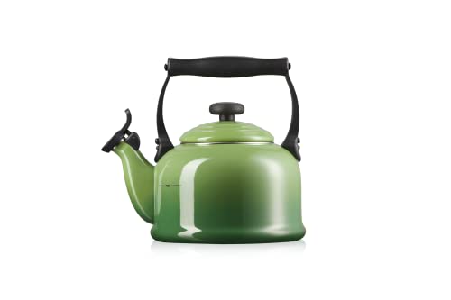 Le Creuset Traditional Stove-Top Kettle with Whistle, Suitable for All Hob Types Including Induction, Enamelled Steel, Capacity: 2.1 L, Bamboo, 40102024080000
