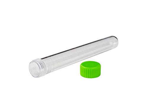 Caplugs Evergreen 214-2088-G50 TTTC Series General Purpose Test Tubes with Screw Caps, 16mm (D) x 125mm (H), 19 mL, Polystyrene Tube, HD-PE Cap, Laboratory Testing, Transparent, Green (Pack of 250)