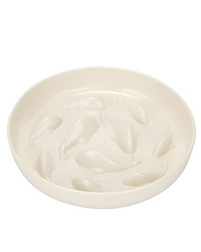 PETTOM Anti Schling Napf Katze, Antischlingnapf Katze Nassfutter Melamin, Slow Feeder Katzen rutschfest, Katzennapf Langsam Fressen mit Hoher Kante gegen Herausfallen (16×16 cm, Weiß)