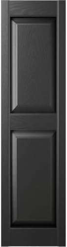 14 3/4"W x 55"H Lifetime Vinyl, Standard Two Equal Panels, Raised Panel Shutters, w/Installation Shutter-Lok's & Matching Screws (Per Pair), Black - 1